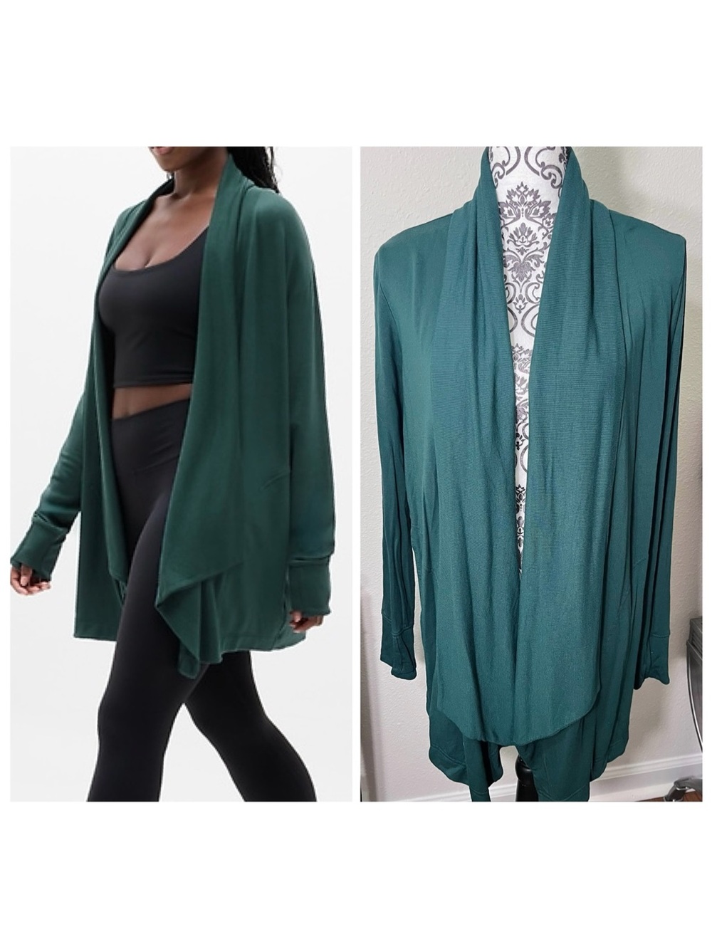 Athleta Pranayama Restore Wrap In Pine / Emerald Green Ribbed Neckline